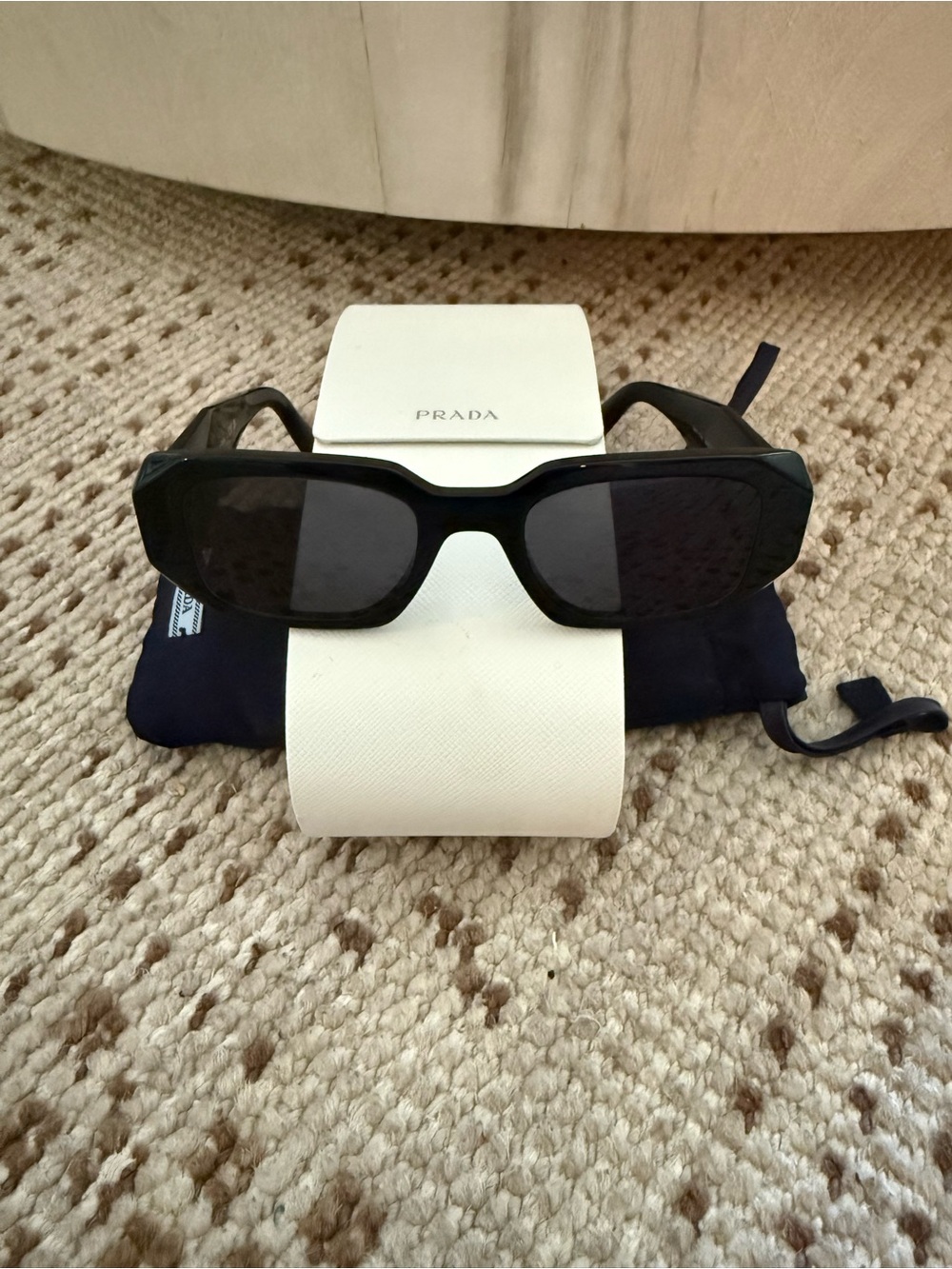 Prada Glossy Black Oversized Rectangular Sunglasses